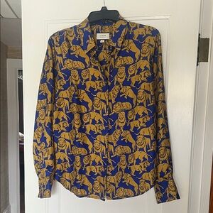 J. Crew Blue and Gold Animal Print Blouse